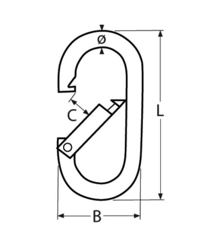 Rozsdamentes ovál karabiner 100 mm